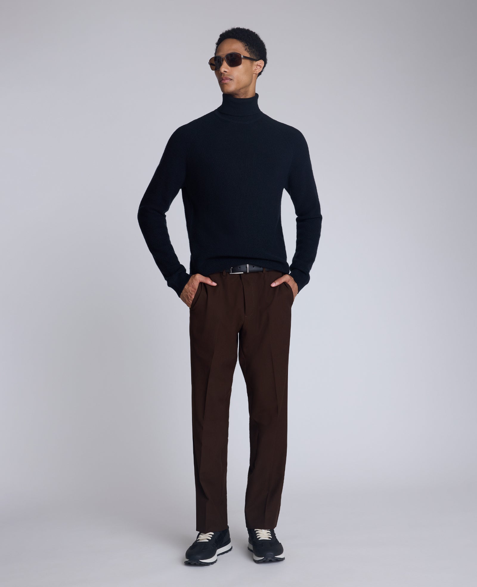 Kenneth Cole Foldover Turtleneck Sweater: Black Ribbed | Kenneth Cole