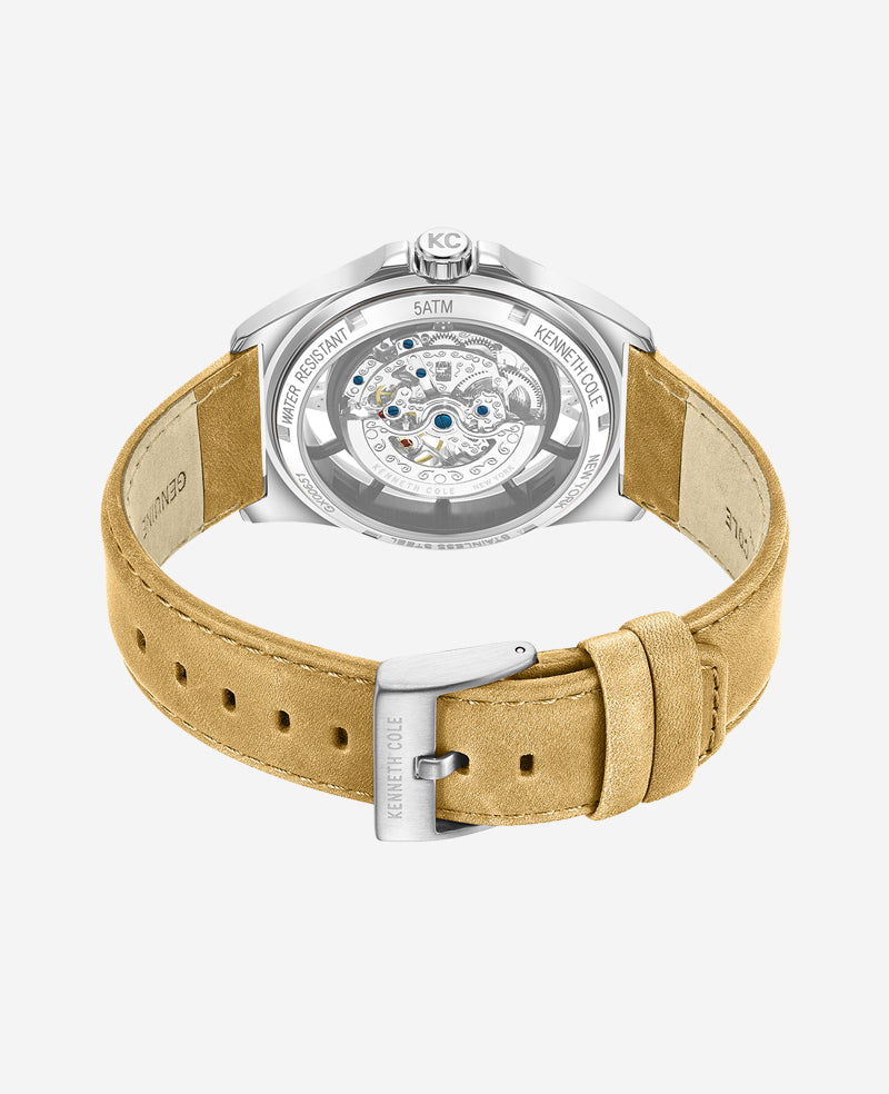Kenneth Cole Men's Skeleton Automatic Watch with Tan Leather Strap | KC