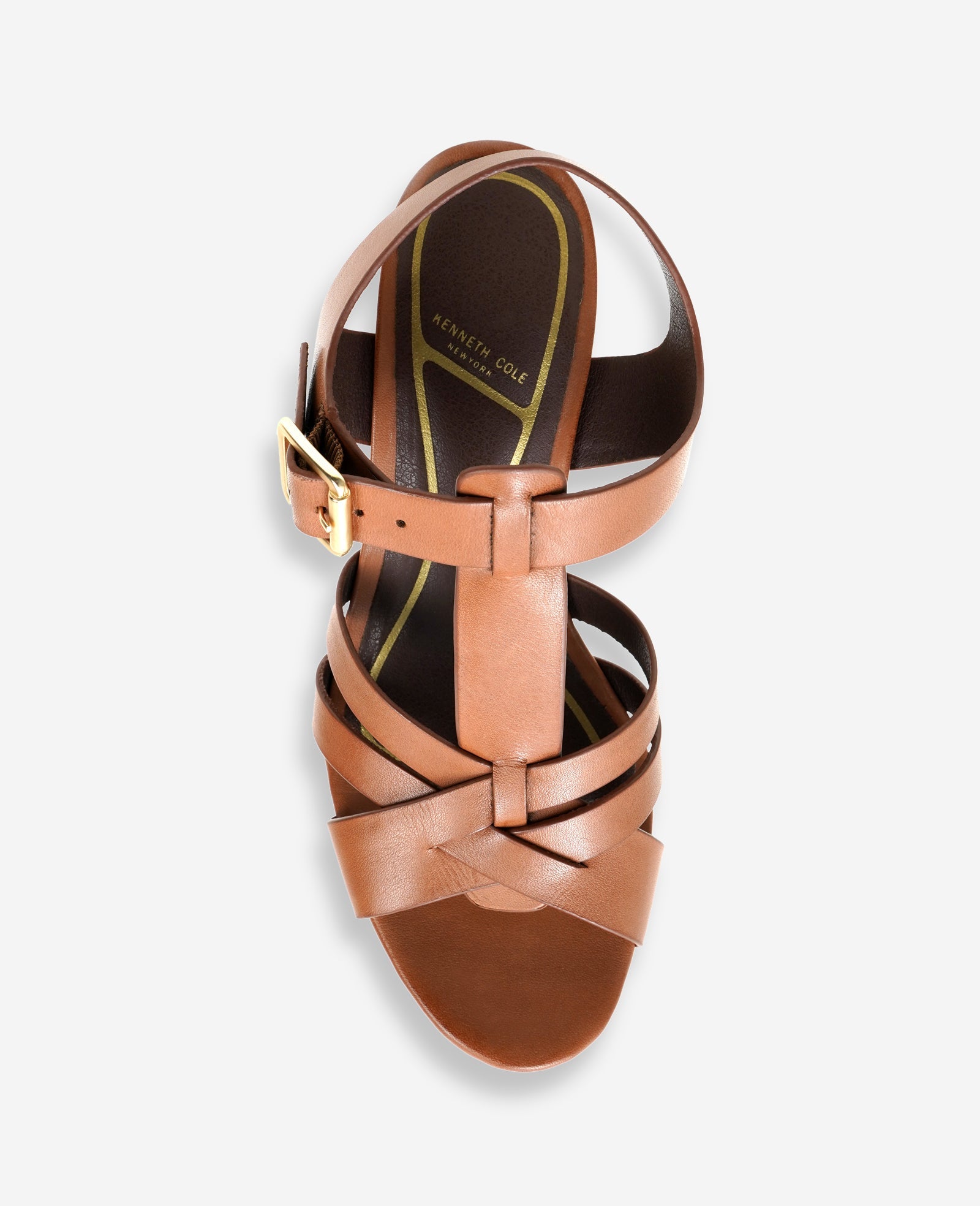 Kenneth Cole Lotus Woven Leather T-Strap Wood Platform Sandal