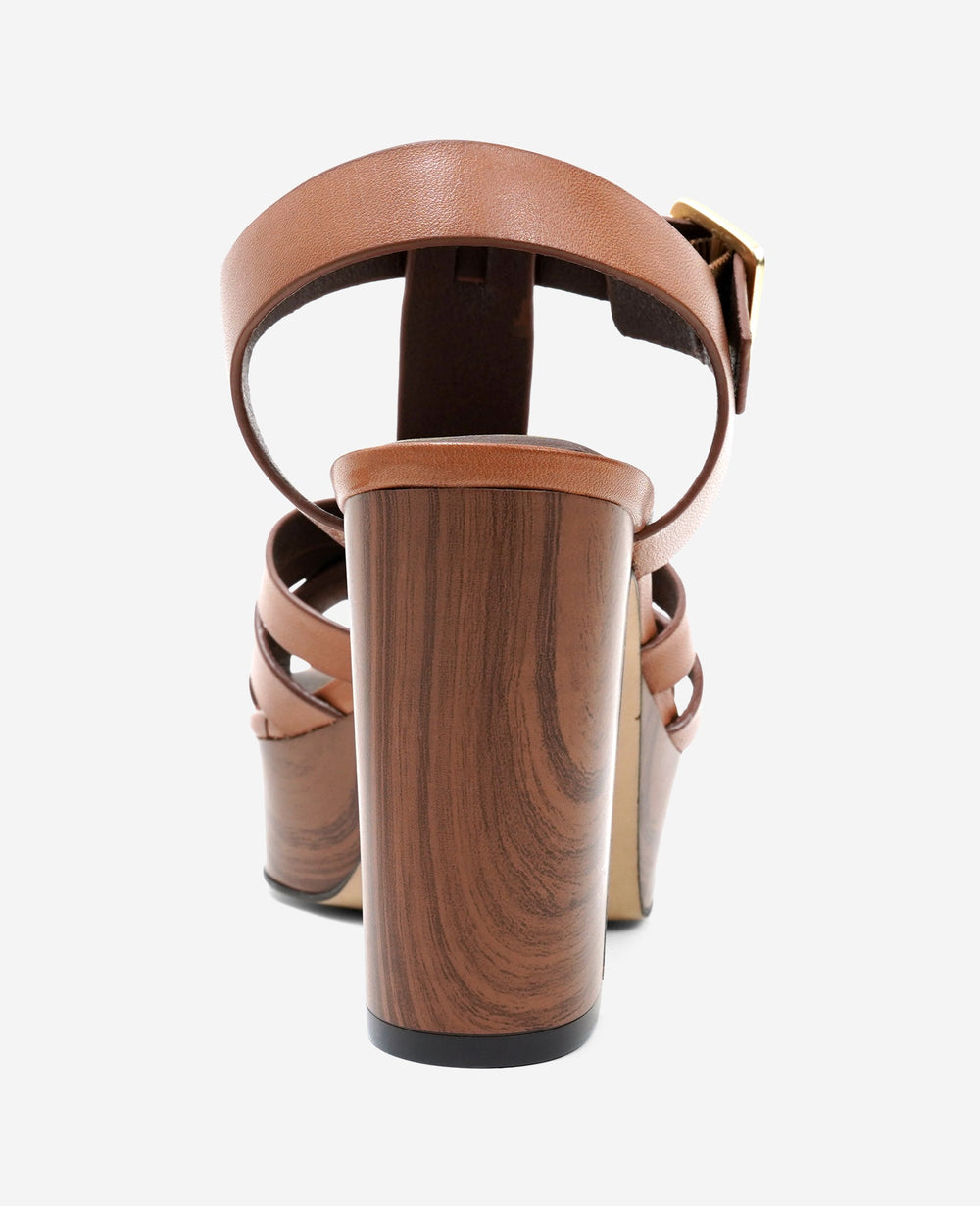 Kenneth Cole Lotus Woven Leather T-Strap Wood Platform Sandal