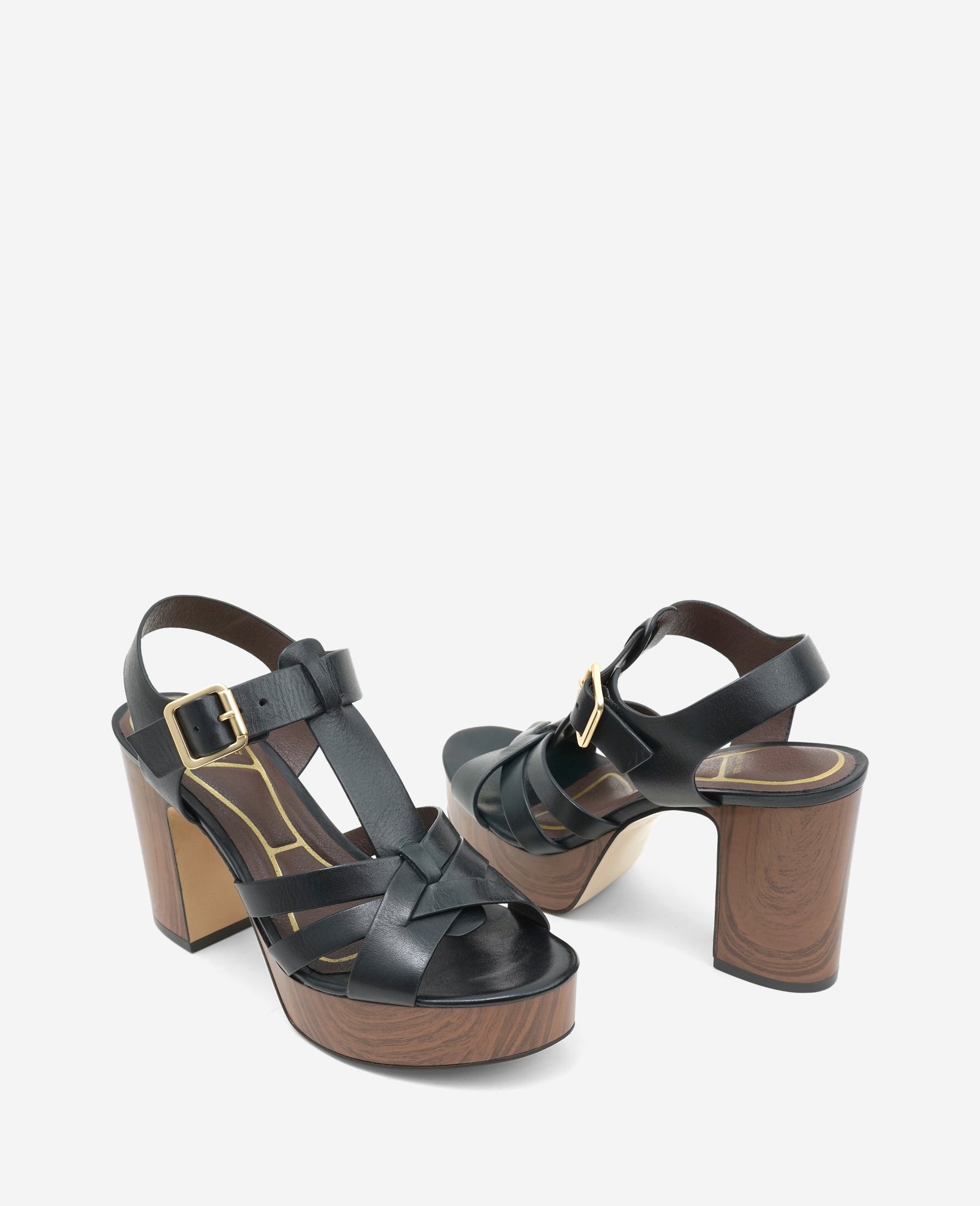 Kenneth Cole Lotus Woven Leather T-Strap Wood Platform Sandal