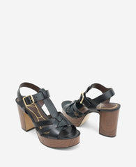 Kenneth Cole Lotus Woven Leather T-Strap Wood Platform Sandal