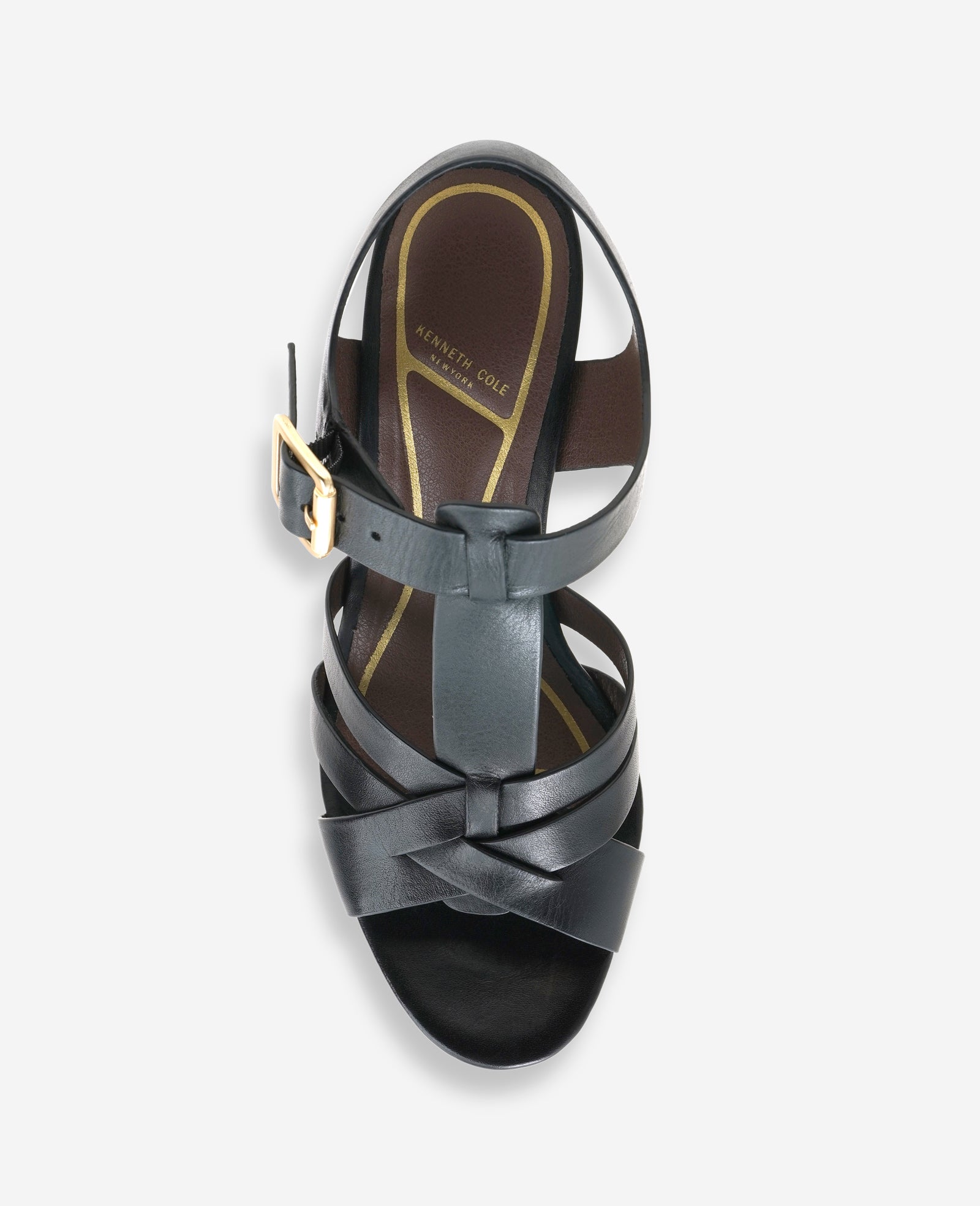 Kenneth Cole Lotus Woven Leather T-Strap Wood Platform Sandal