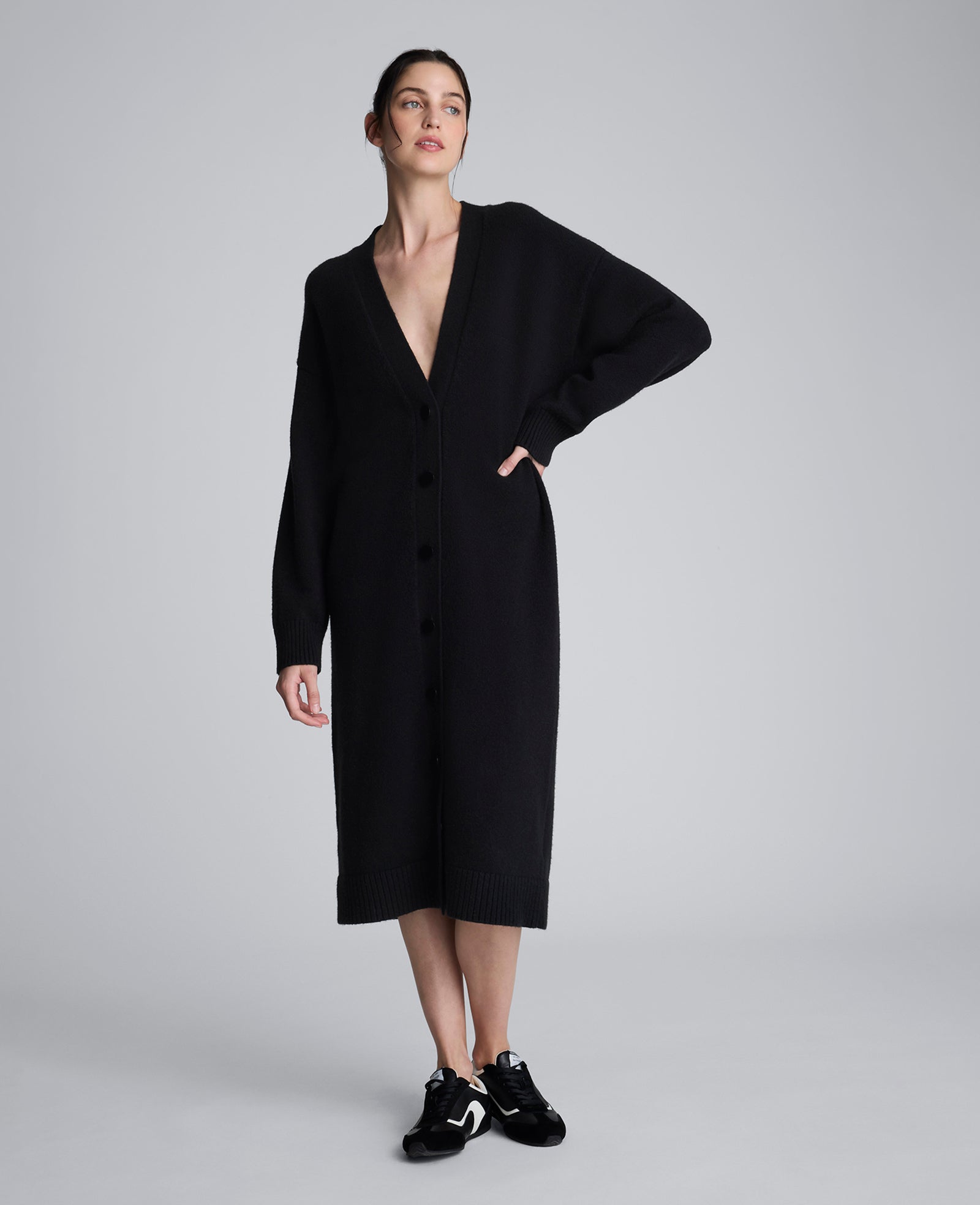 Kenneth Cole Long Button Front Cardigan Duster – Black | Kenneth Cole