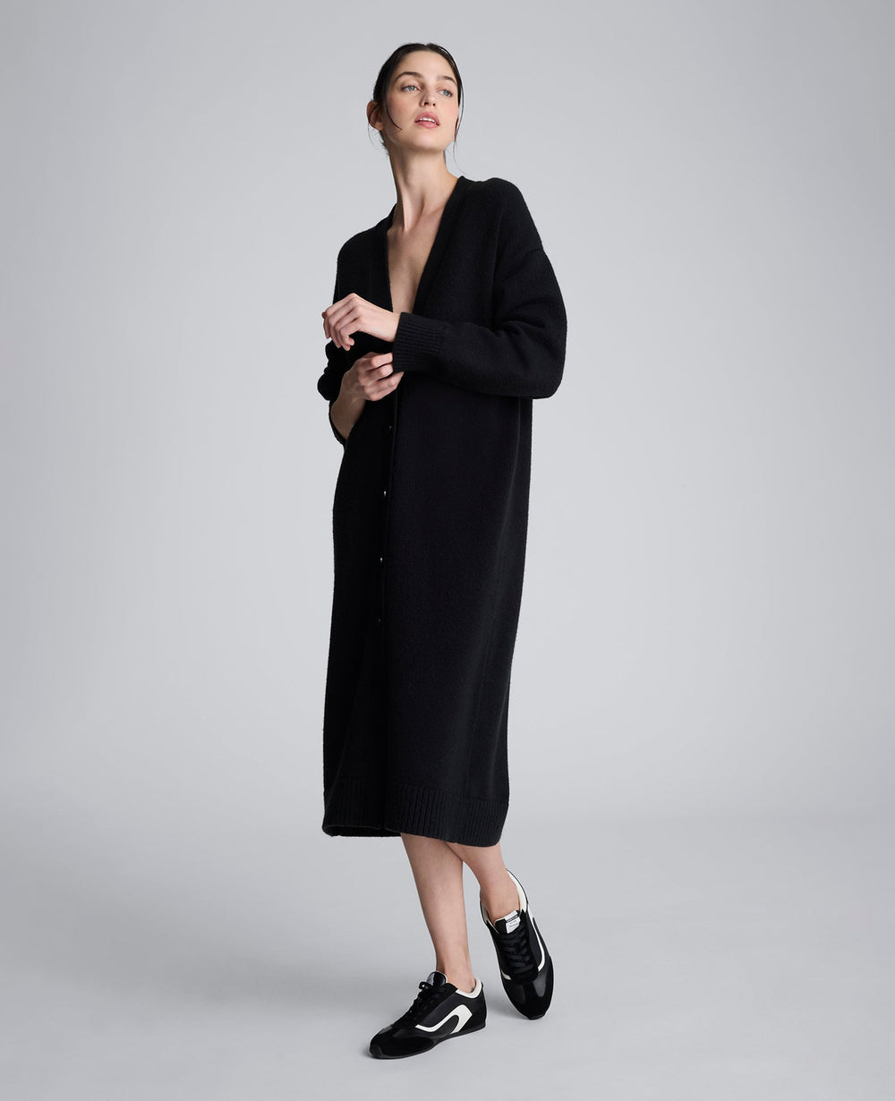 Kenneth Cole Long Button Front Cardigan Duster – Black | Kenneth Cole