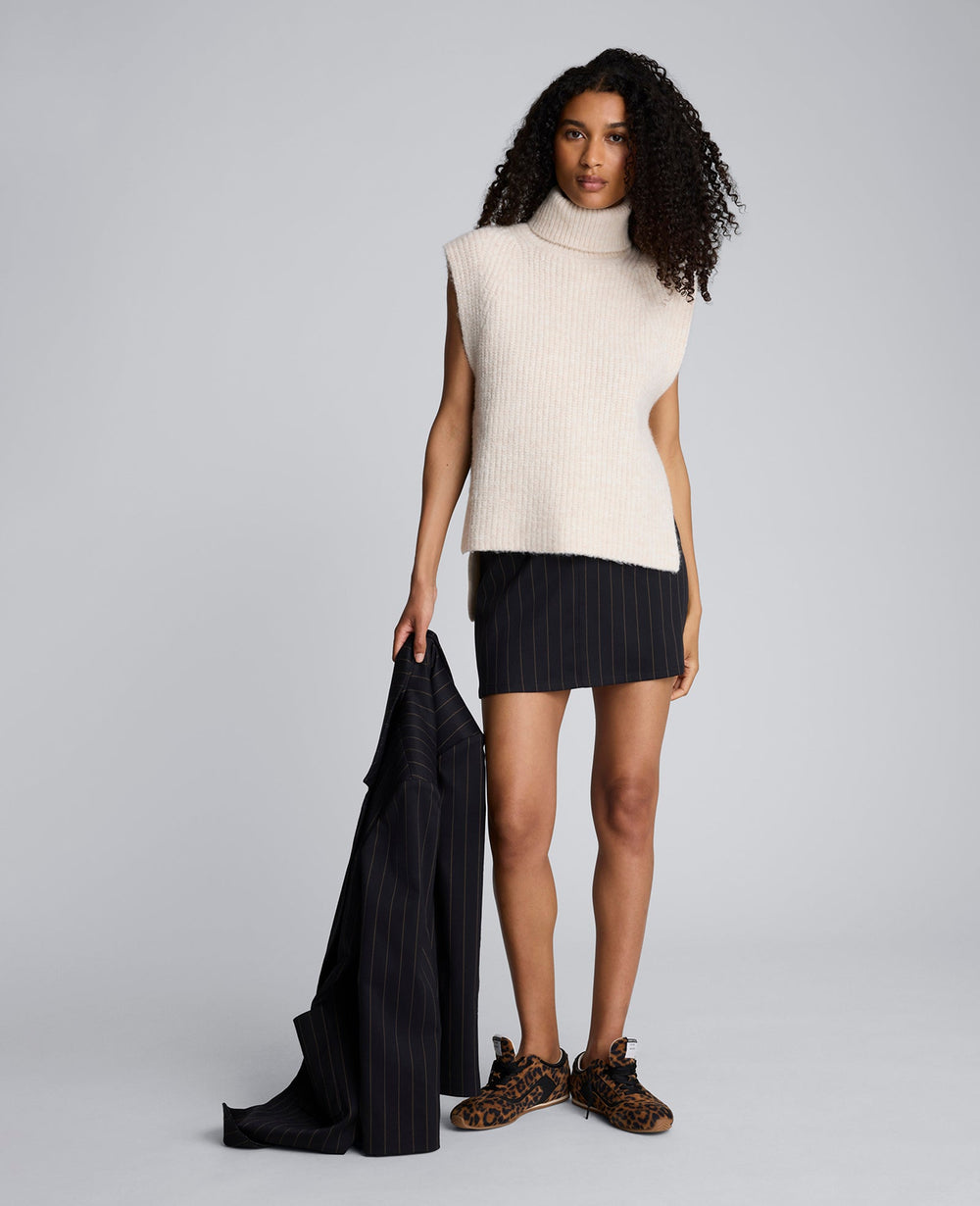 Kenneth Cole Pinstripe Fly Front Mini Skirt