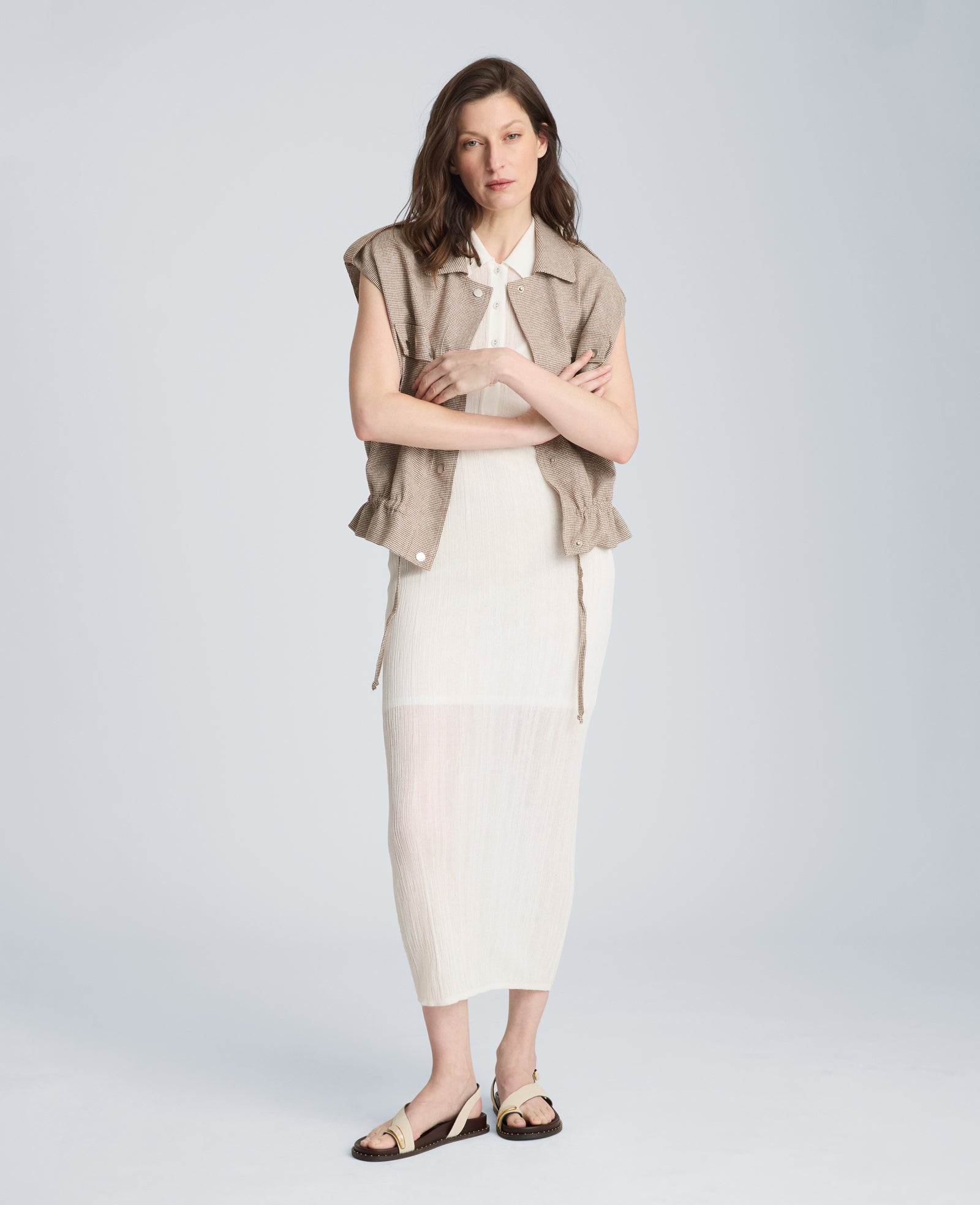 Kenneth Cole Varigated Polo Cap Sleeve Sweater Dress