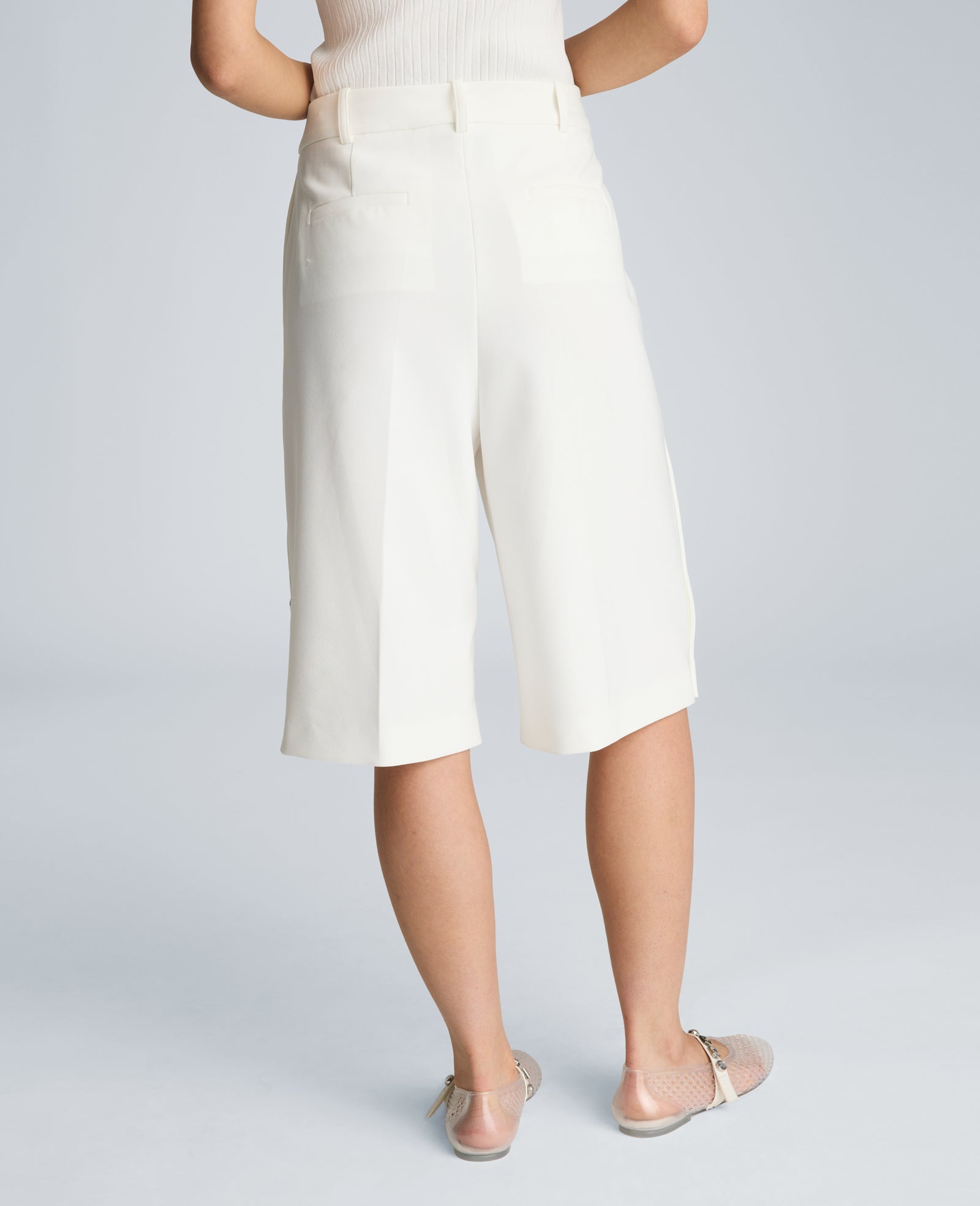 Kenneth Cole High Rise Fly Front Long Short with Rivet Side Snap