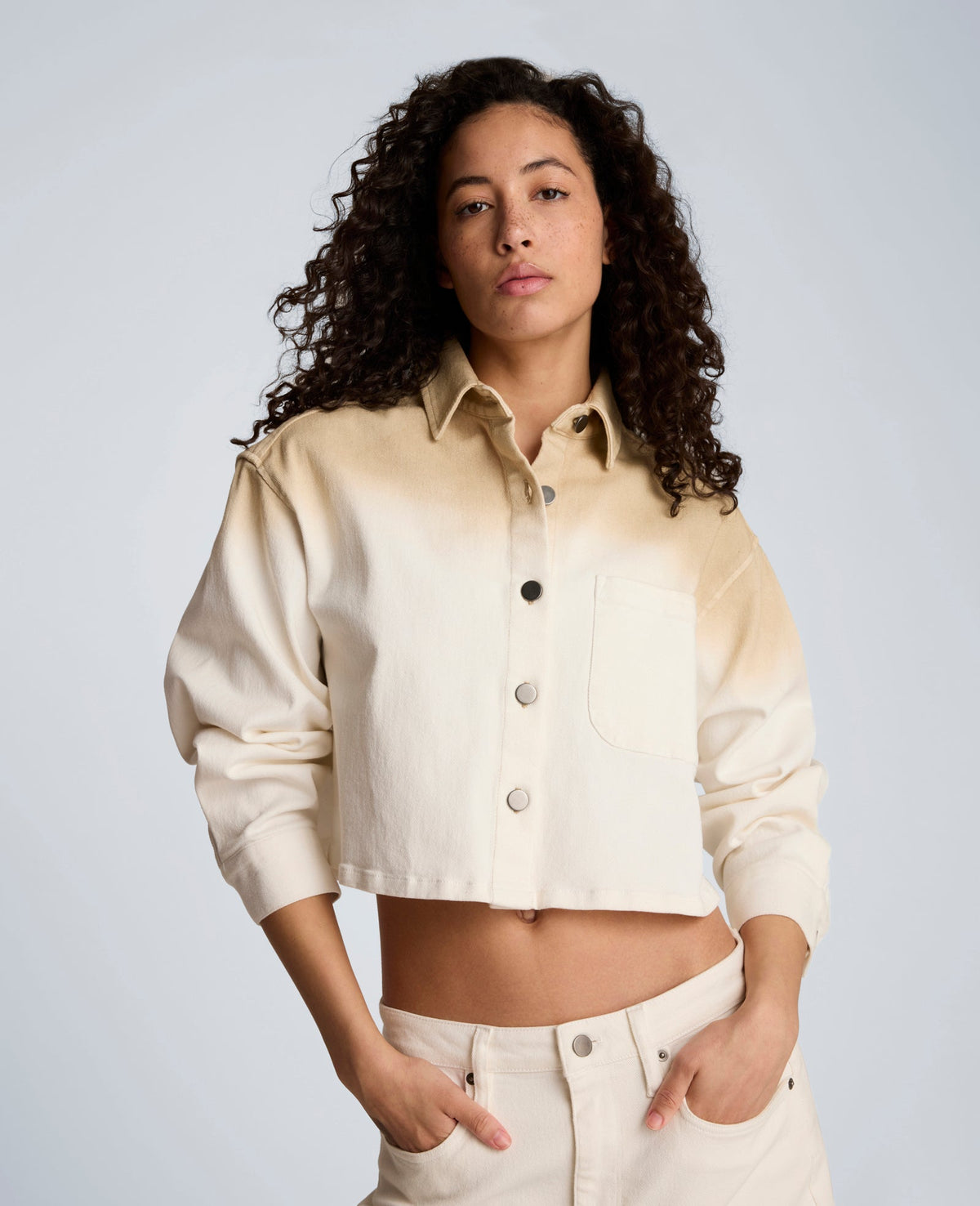 Kenneth Cole Gradient Oversized Cropped Shacket in Comfort Stretch Denim