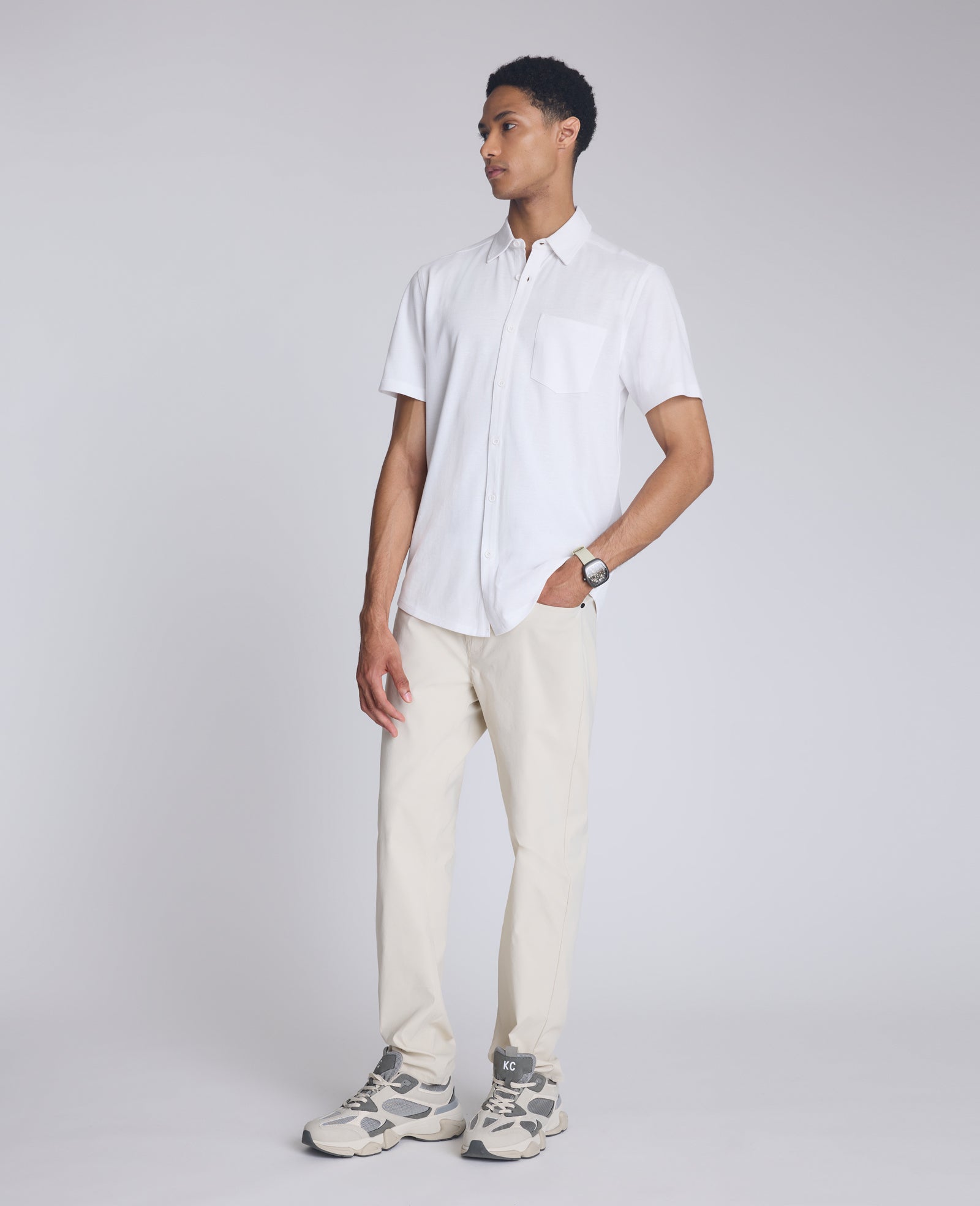 Kenneth Cole Shop Short Sleeve Sportshirt: White, Chest Pocket | KC