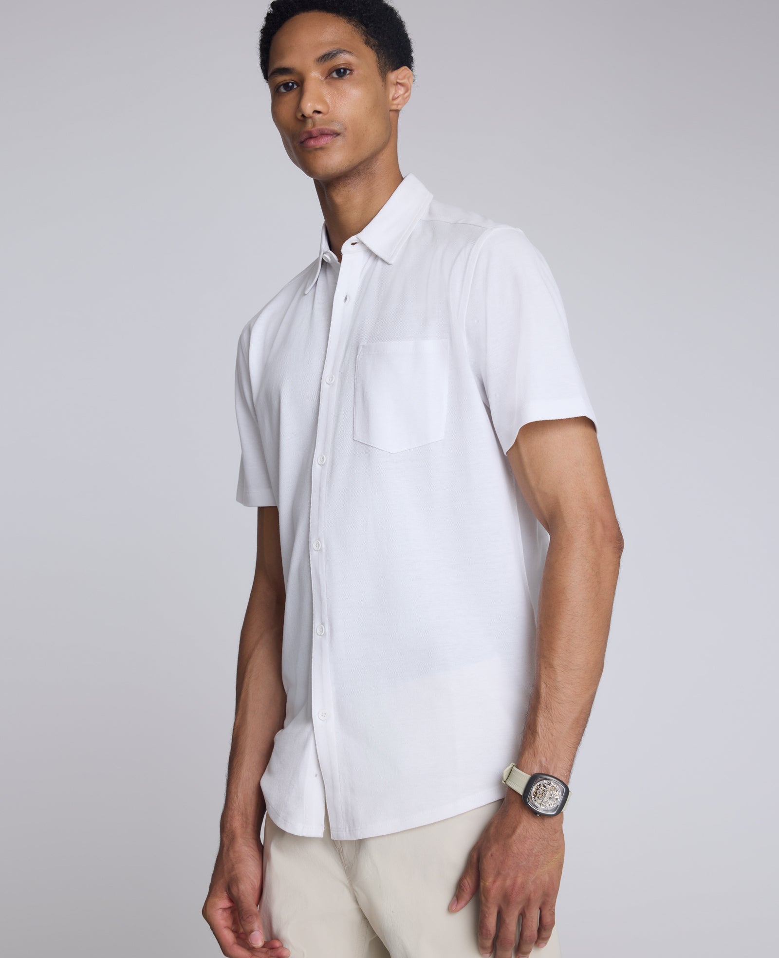 Kenneth Cole Shop Short Sleeve Sportshirt: White, Chest Pocket | KC
