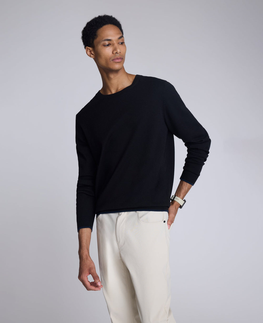 Kenneth Cole Black Crew Neck Sweater – Ribbed Cuffs & Classic Fit | KC
