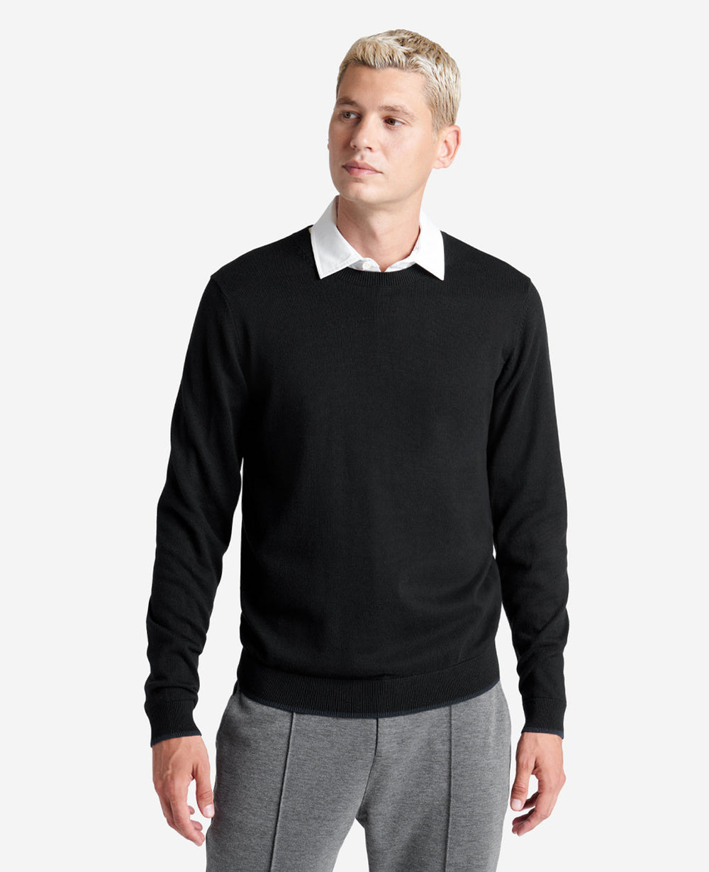 Kenneth Cole Black Crew Neck Sweater – Ribbed Cuffs & Classic Fit | KC