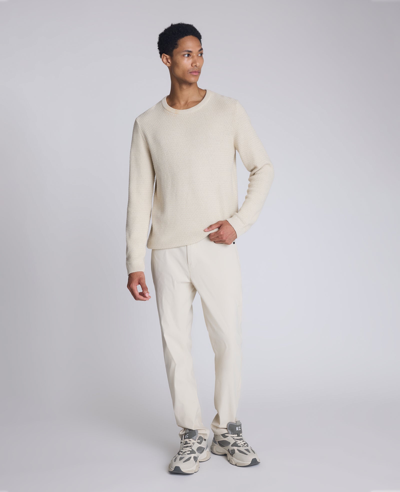 Kenneth Cole Shop Popcorn Crew Sweater: Offwhite Textured Knit | KC