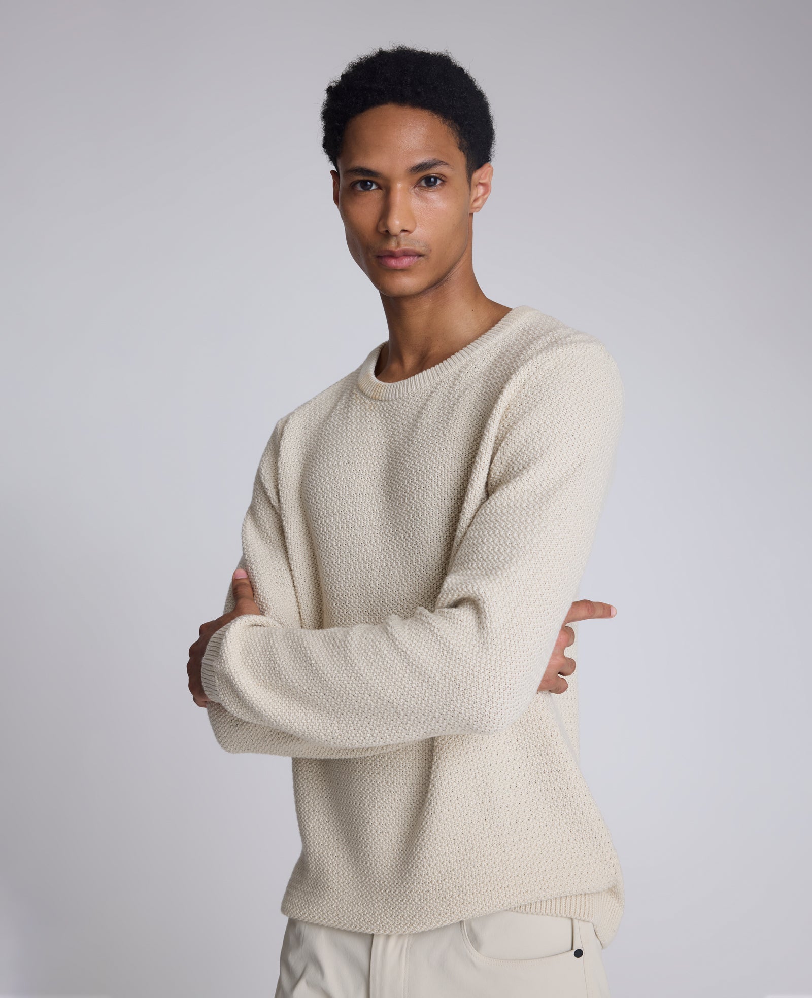 Kenneth Cole Shop Popcorn Crew Sweater: Offwhite Textured Knit | KC