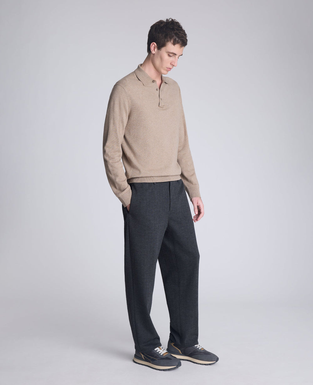 Kenneth Cole Men's Long Sleeve Button Sweater Polo, Light Brown Heather