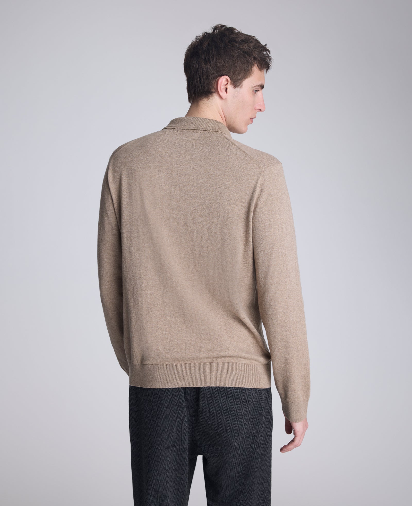 Kenneth Cole Men's Long Sleeve Button Sweater Polo, Light Brown Heather