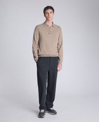Kenneth Cole Men's Long Sleeve Button Sweater Polo, Light Brown Heather