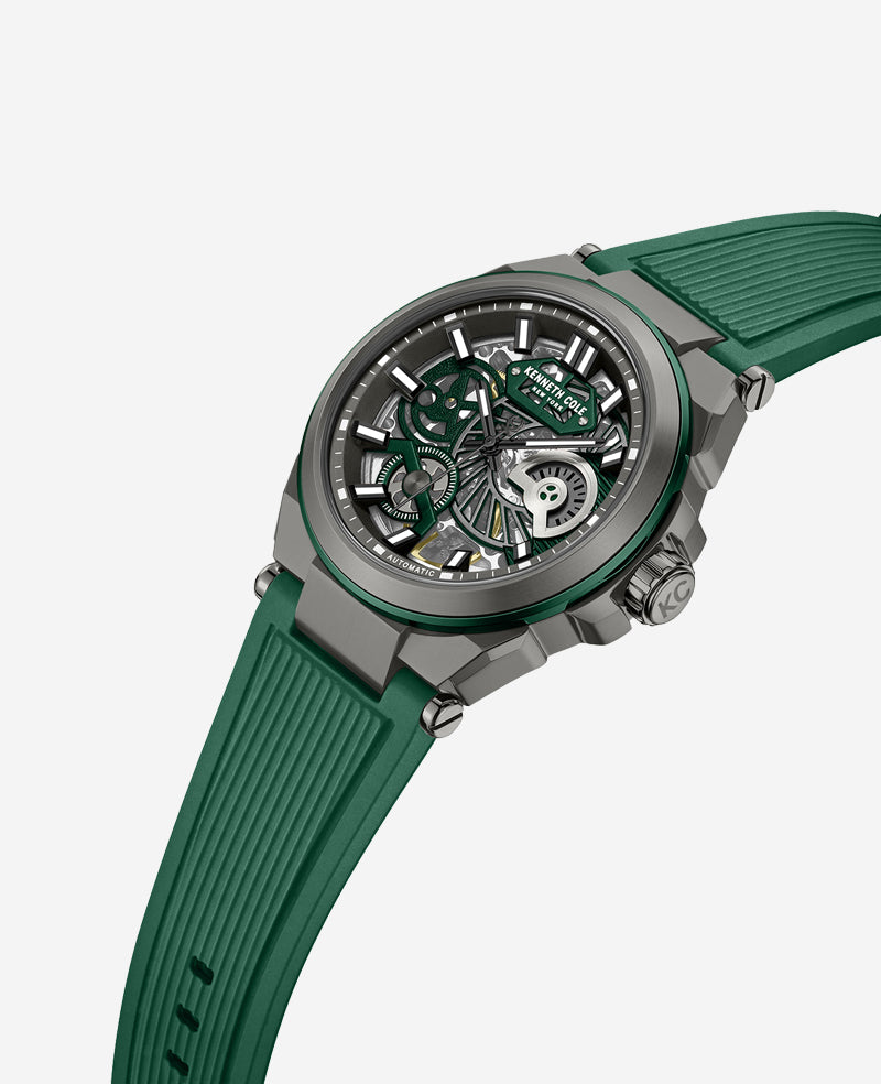 Kenneth Cole Shop Men’s Skeleton Automatic Silicone Watch in Green | KC