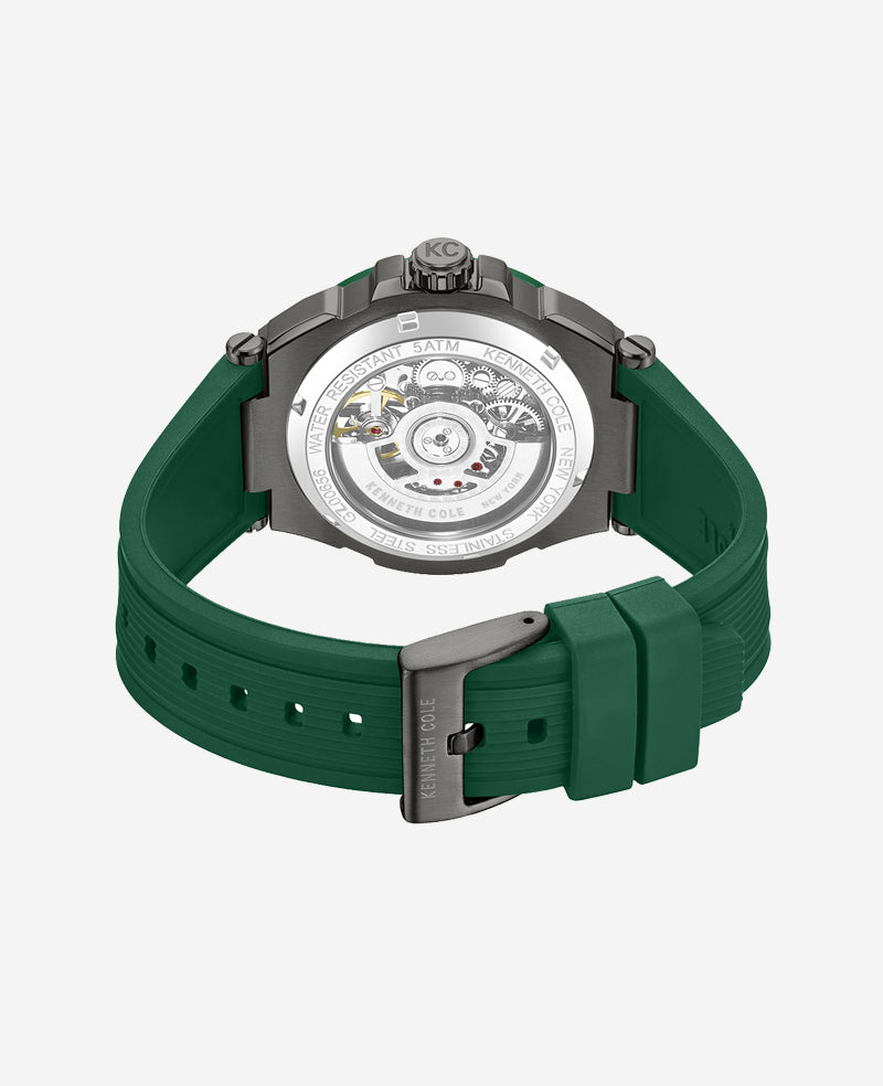 Kenneth Cole Shop Men’s Skeleton Automatic Silicone Watch in Green | KC