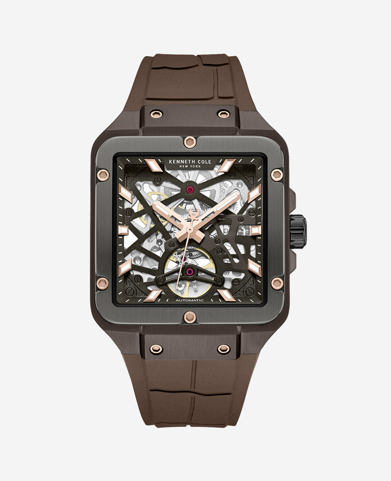 Kenneth Cole Skeleton Automatic Silicone Watch | Kenneth Cole Men Brown