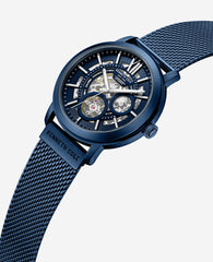 Kenneth Cole Skeleton Automatic Blue-IP Stainless Steel Mesh Strap Watch