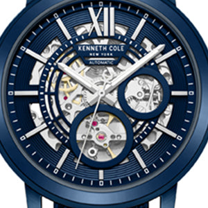 Kenneth Cole Skeleton Automatic Blue-IP Stainless Steel Mesh Strap Watch