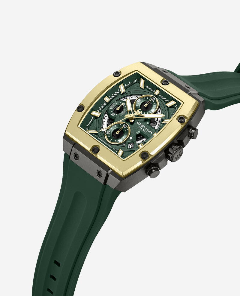 Kenneth Cole Men’s Chronograph Sport Silicone Watch – Green/Gold | KC