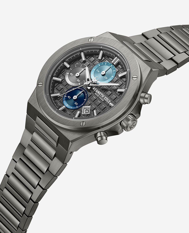 Kenneth Cole Dress Sport Chronograph Multi Tone Dial Stainless Steel Bracelet Watch