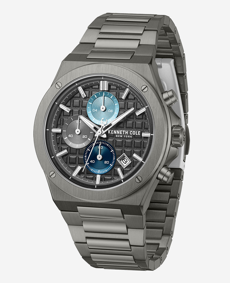 Kenneth Cole Dress Sport Chronograph Multi Tone Dial Stainless Steel Bracelet Watch