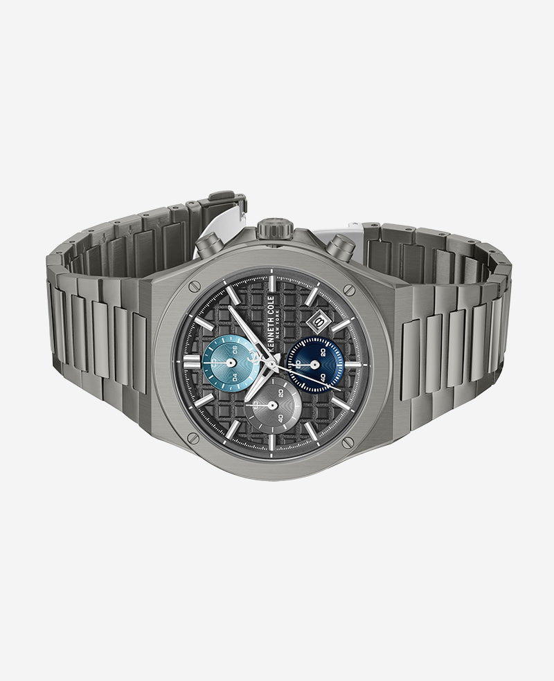 Kenneth Cole Dress Sport Chronograph Multi Tone Dial Stainless Steel Bracelet Watch