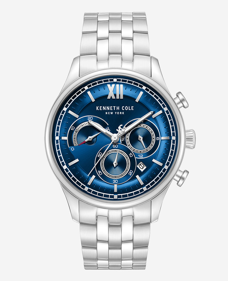 Kenneth Cole Dress Sport Chronograph Blue Dial Stainless Steel Bracelet Watch