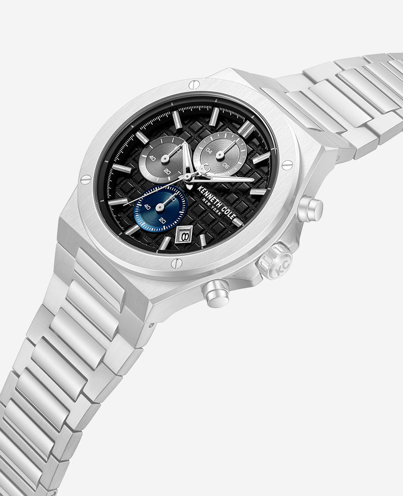 Kenneth Cole Dress Sport Chronograph Black Dial Stainless Steel Bracelet Watch