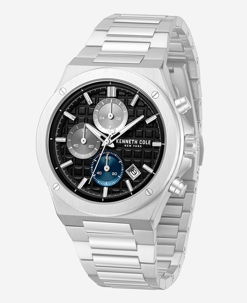 Kenneth Cole Dress Sport Chronograph Black Dial Stainless Steel Bracelet Watch