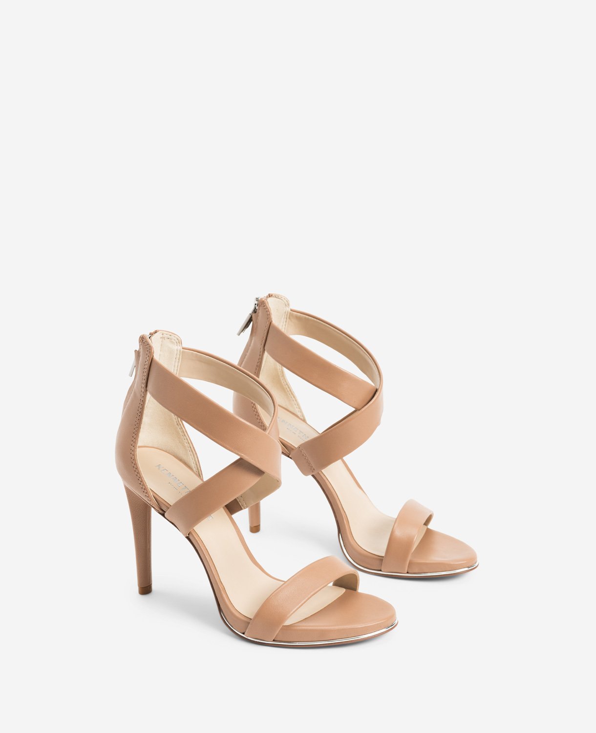 Kenneth Cole Brooke Cross Strap Heeled Sandal – Latte Leather | KC