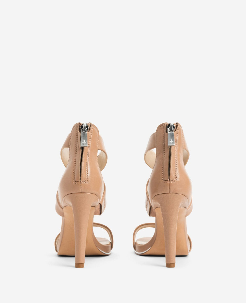 Kenneth Cole Brooke Cross Strap Heeled Sandal – Latte Leather | KC