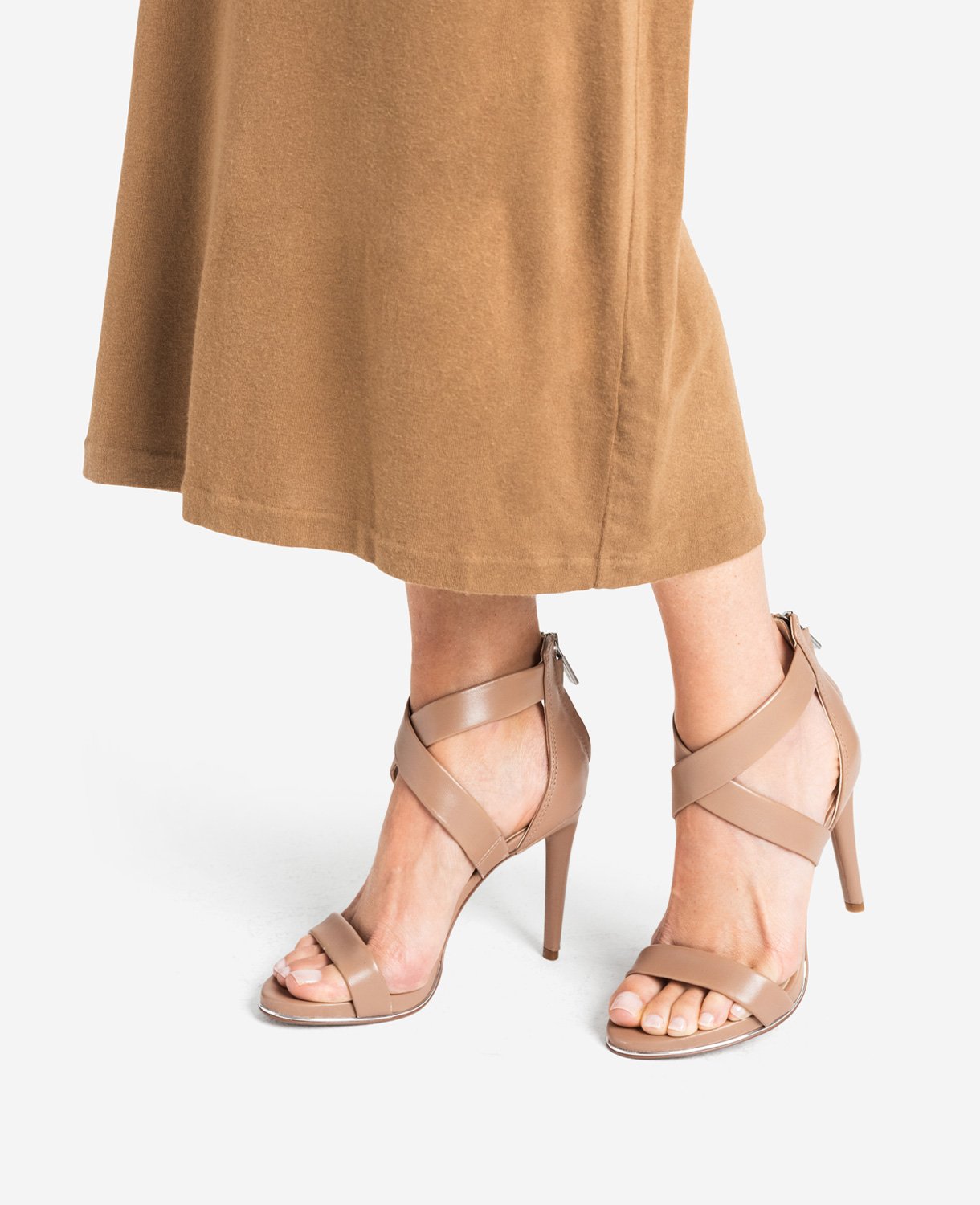 Kenneth Cole Brooke Cross Strap Heeled Sandal – Latte Leather | KC