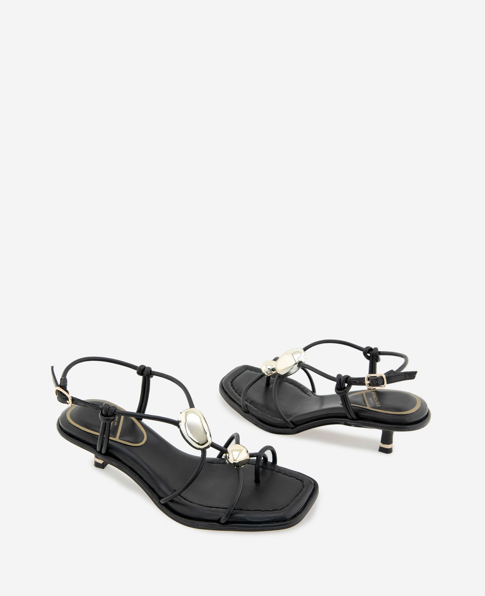 Kenneth Cole Gemma Embellished Strappy Leather Kitten Heel Sandal