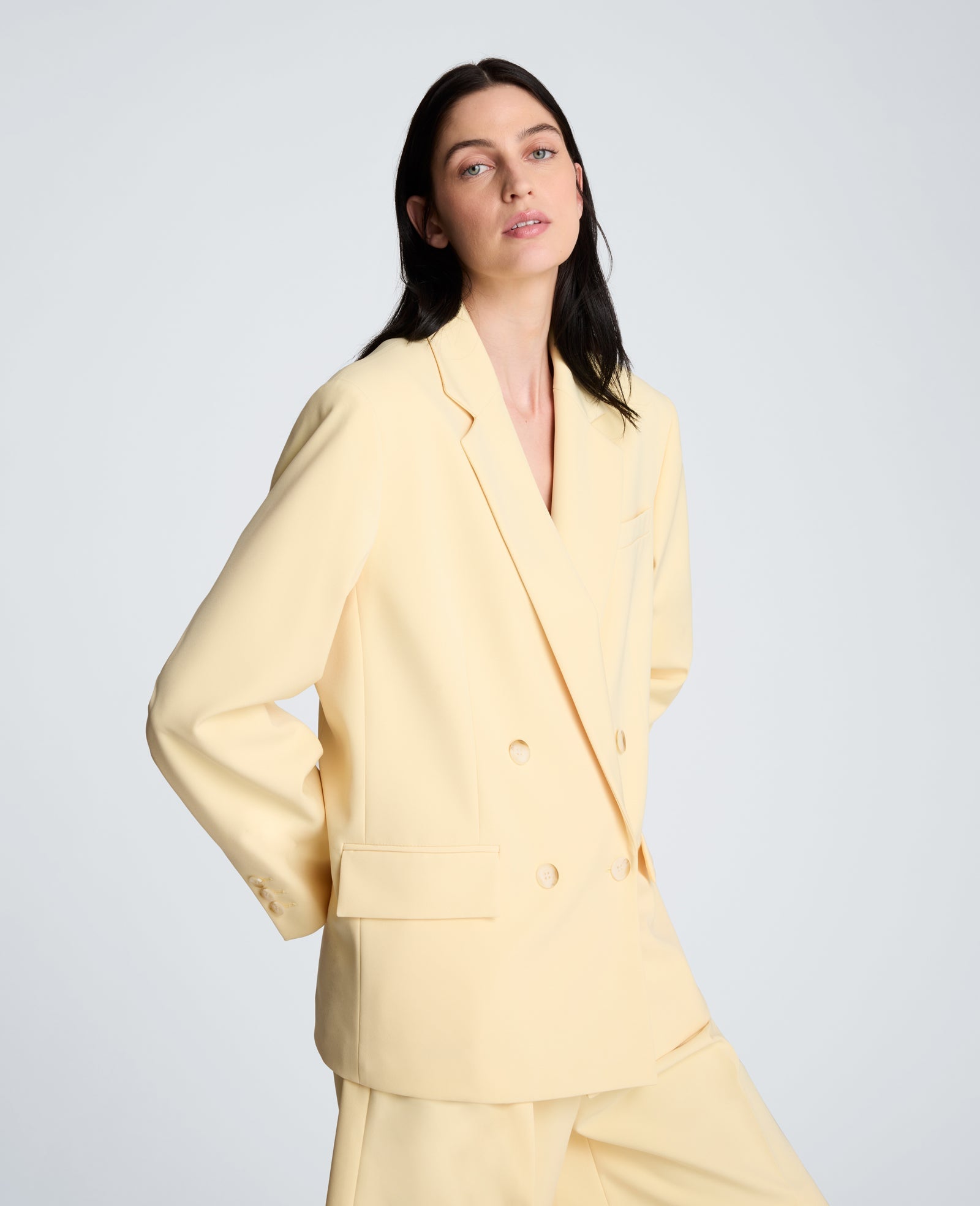 Kenneth Cole Vision Twill Double Breasted Boyfriend Jacket