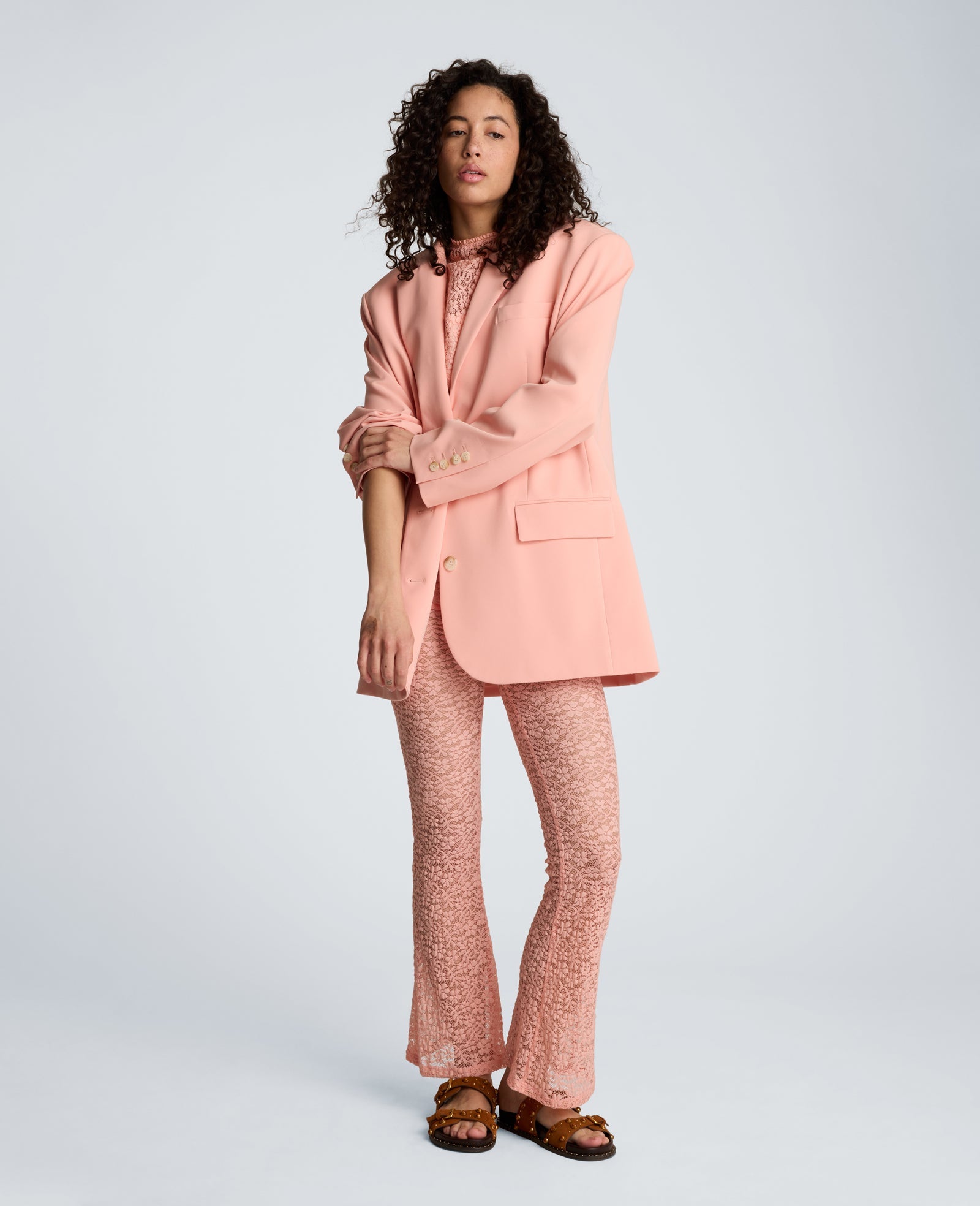 Kenneth Cole Vision Twill Three Button Boyfriend Jacket with Flap Pockets