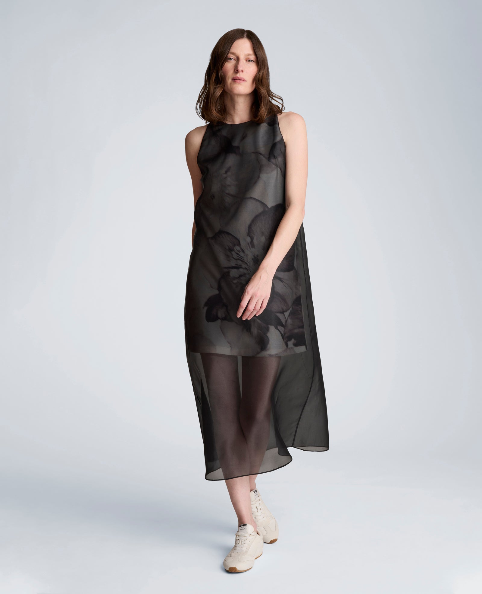 Kenneth Cole Sheer Overlay Crewneck Mini A-Line Dress