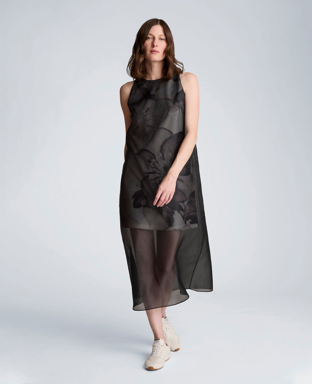 Kenneth Cole Sheer Overlay Crewneck Mini A-Line Dress
