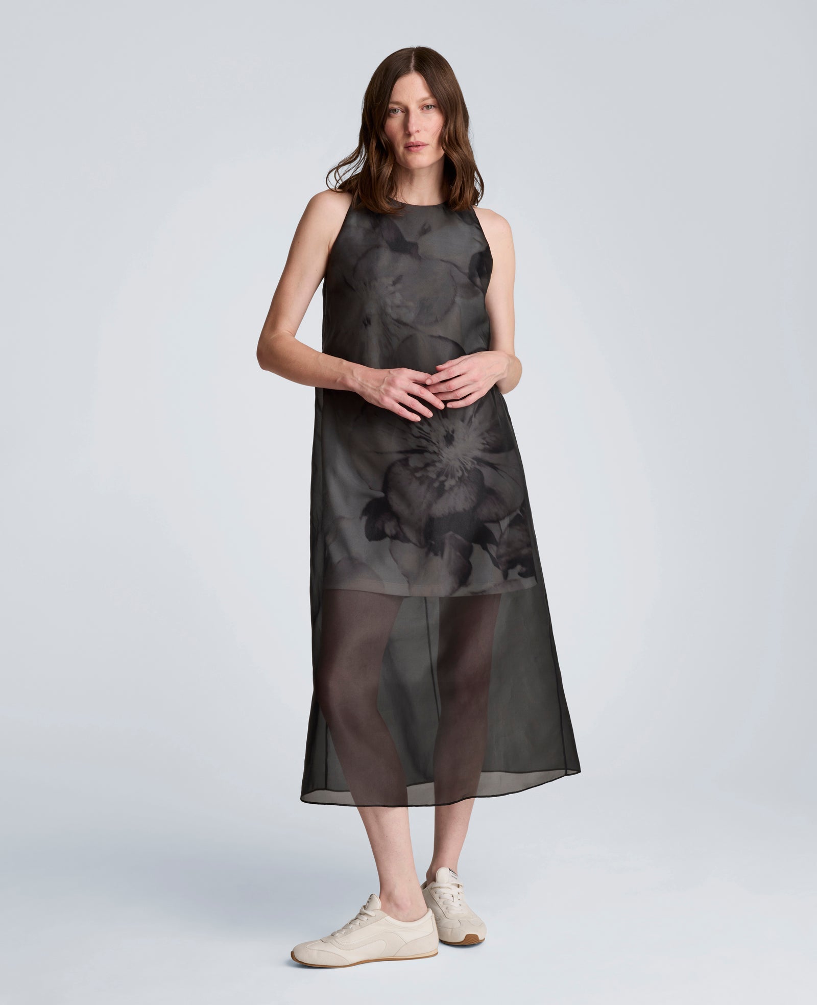 Kenneth Cole Sheer Overlay Crewneck Mini A-Line Dress