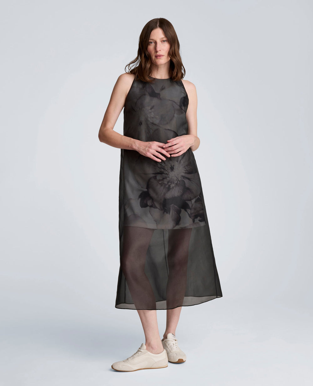 Kenneth Cole Sheer Overlay Crewneck Mini A-Line Dress