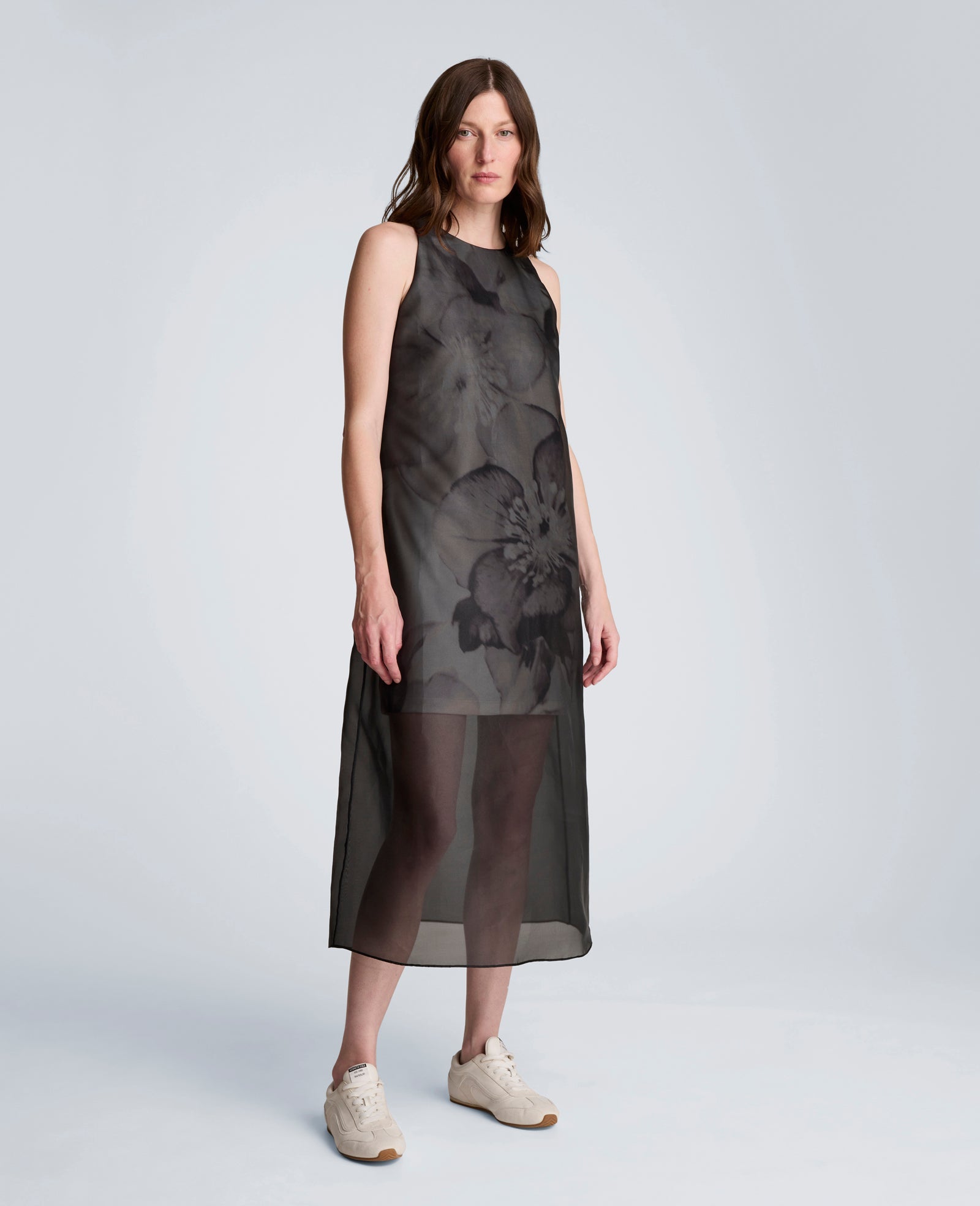 Kenneth Cole Sheer Overlay Crewneck Mini A-Line Dress