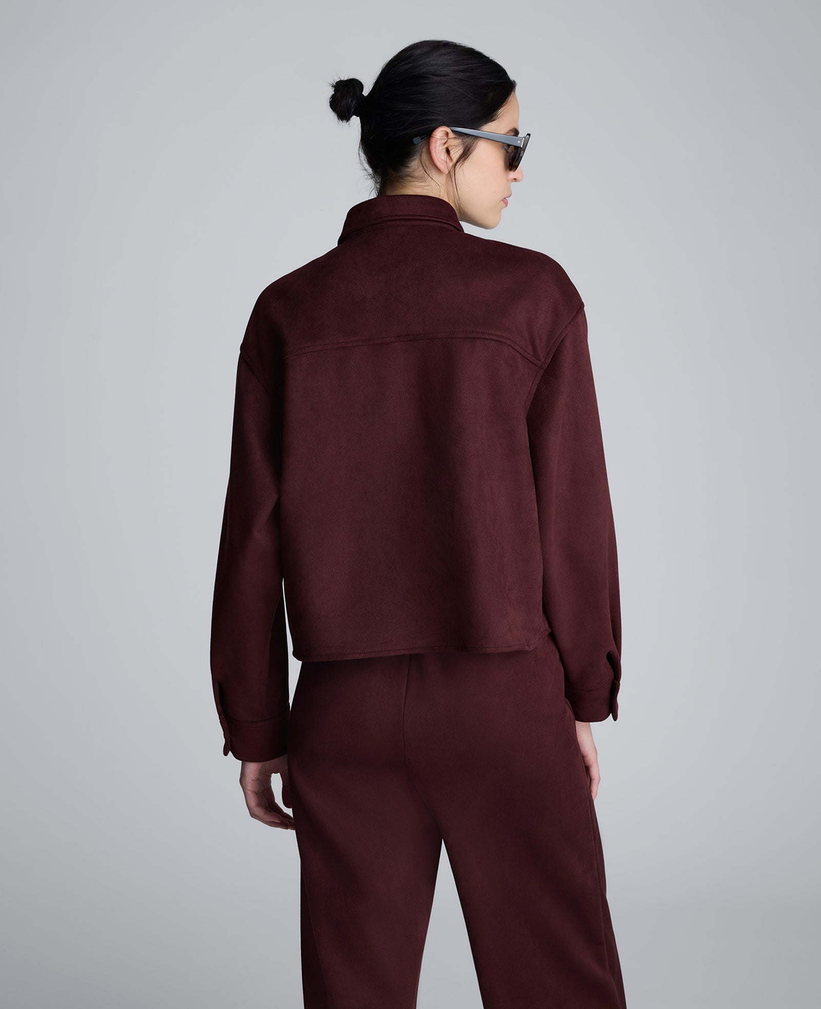 Kenneth Cole Faux Suede Button Front Cropped Knit Shirt