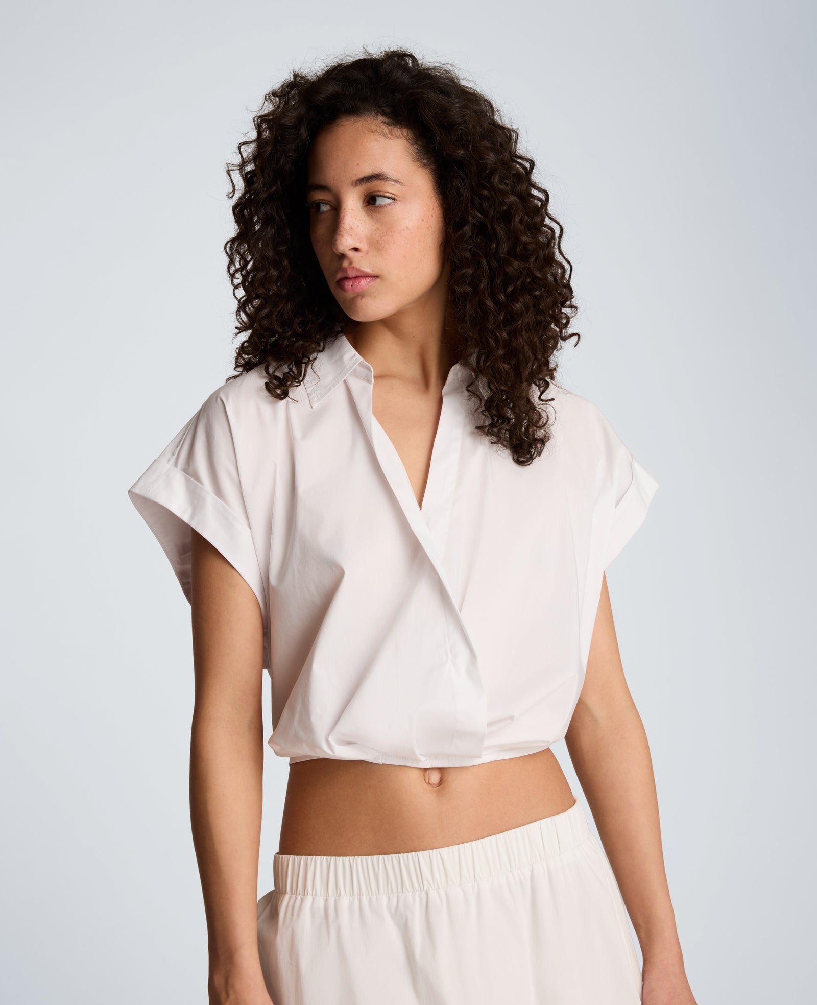 Kenneth Cole Pleat Crossover Front Cropped Shirt