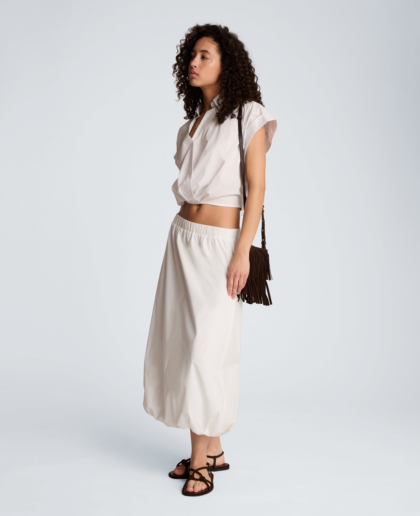 Kenneth Cole Pleat Crossover Front Cropped Shirt