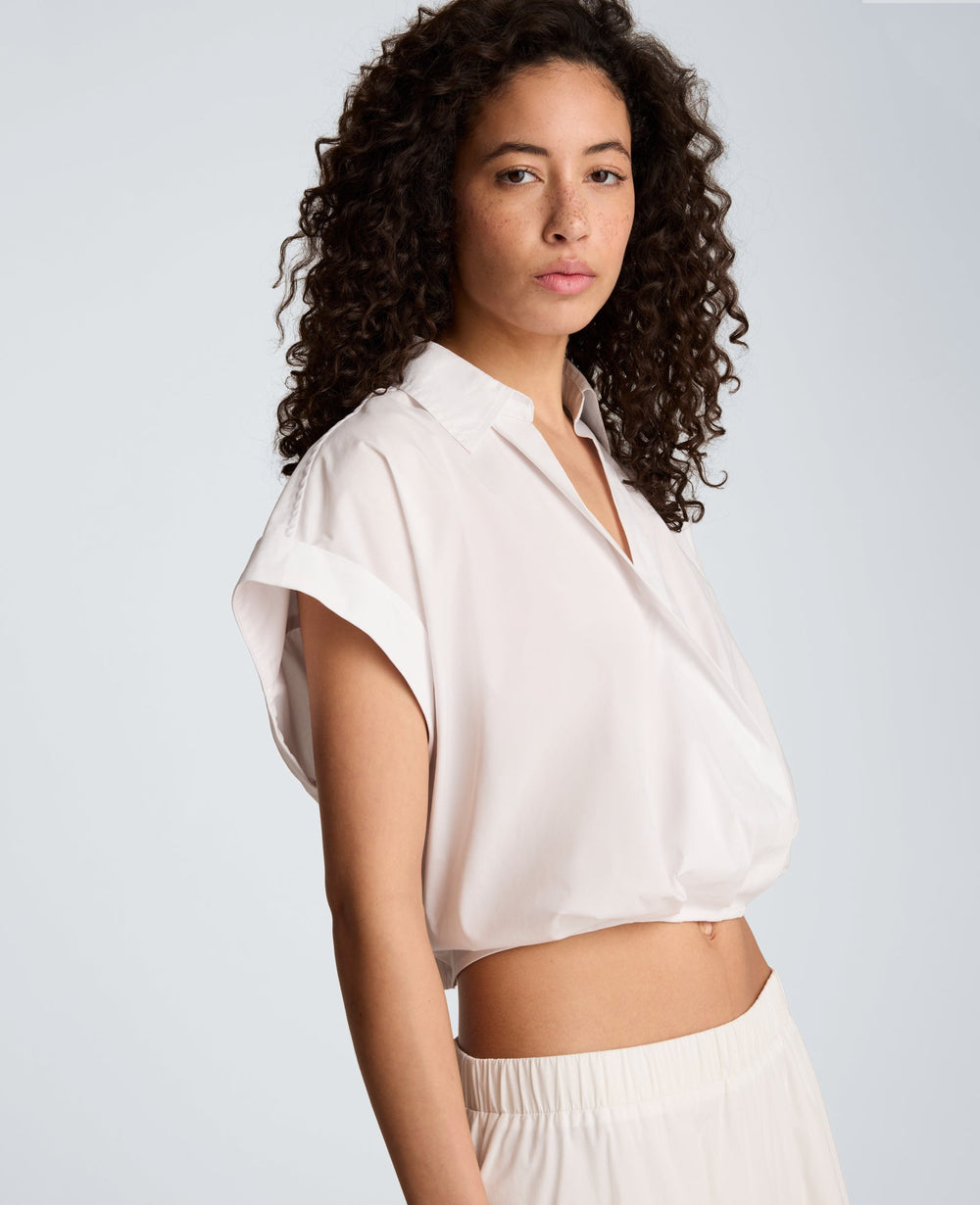Kenneth Cole Pleat Crossover Front Cropped Shirt