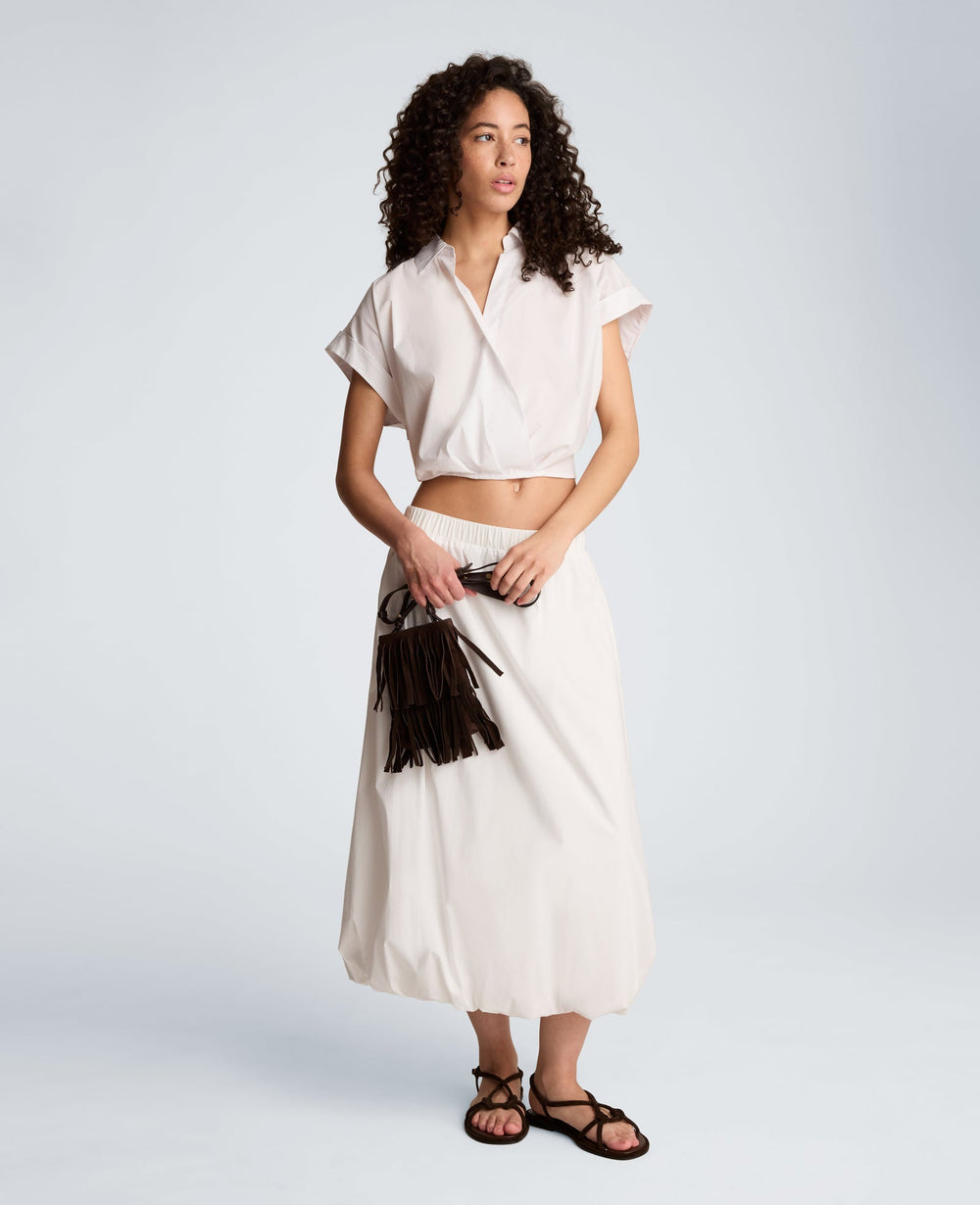 Kenneth Cole Pleat Crossover Front Cropped Shirt